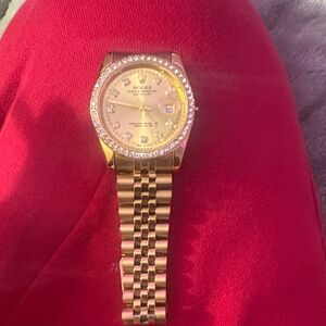 Rolex Gold-tone Watch with Diamond Accent and Champagne Dial